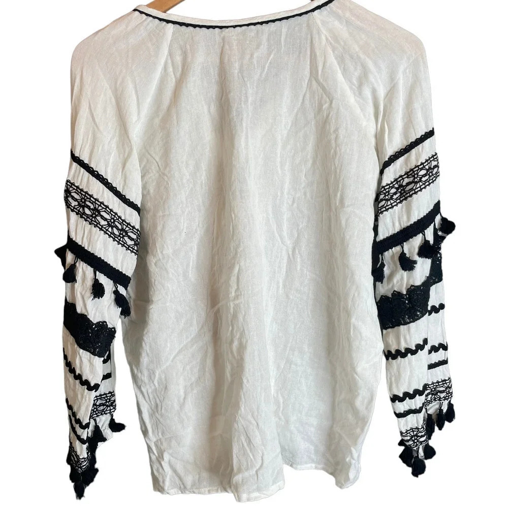 Dodo Bar Or Malka Tassel Top White Black - Picture 3 of 5